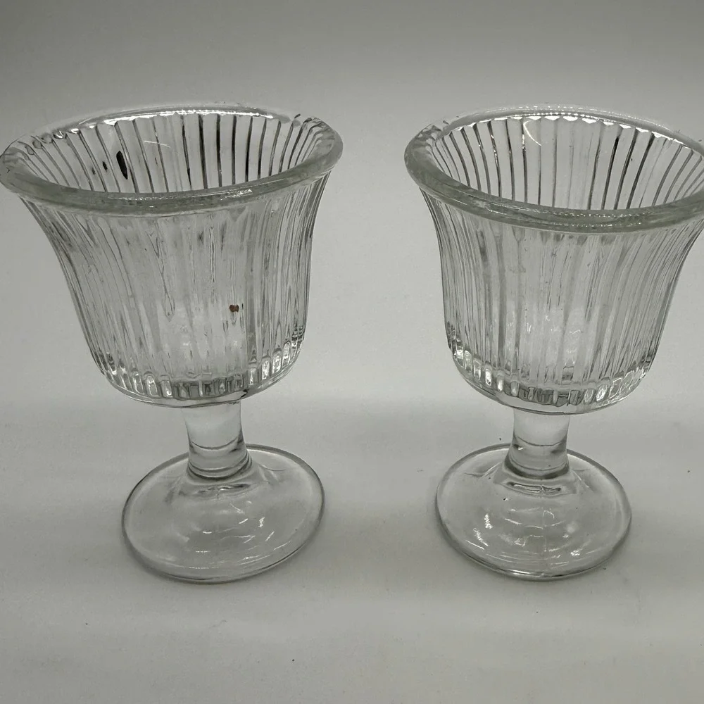 VTG Anchor Hocking Milano Clear Glass Set of 2 Fluted Dessert Goblets
